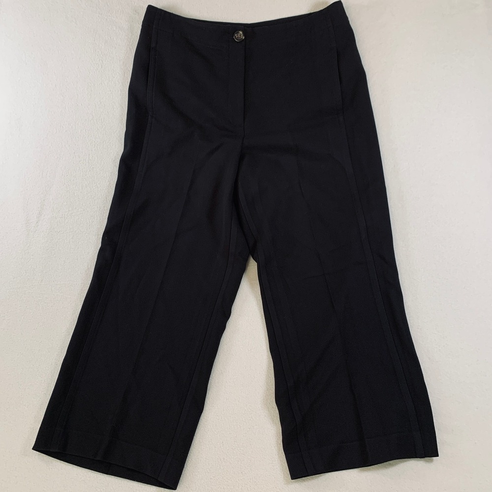 Ann Taylor Women's High-Rise Front Zip Wide Leg Career Dress Crop Pants Black 12